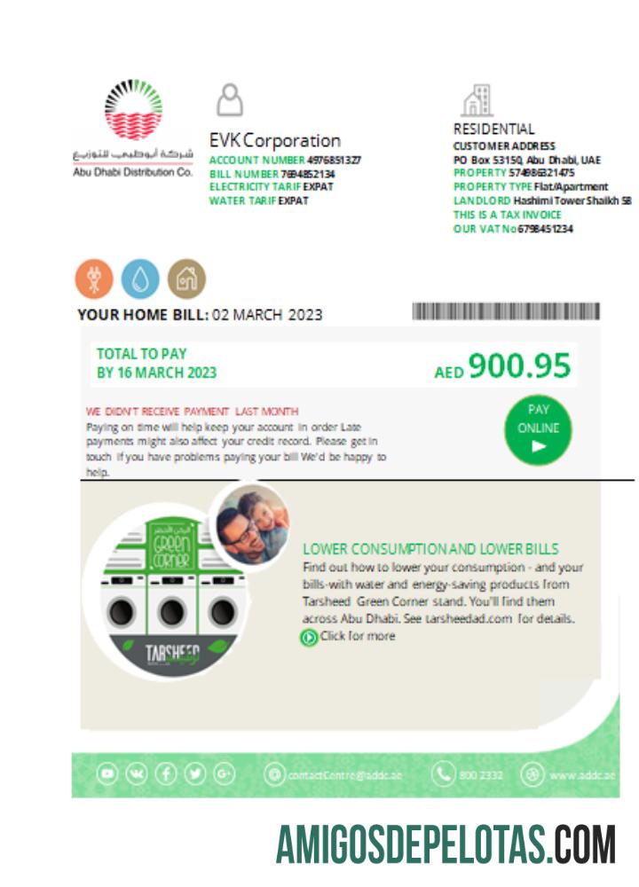 Projeto de lei de negócios de serviços públicos de distribuição de água de Abu Dhabi, SCR exemplo real